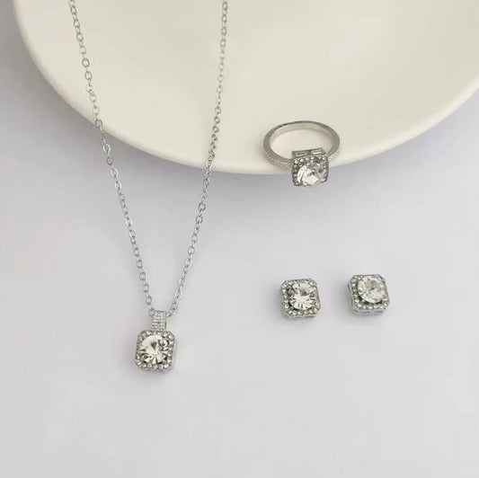 1PC Luxury Cube Jewelry Set, Women's Elegant Necklace, Earrings & Ring Set