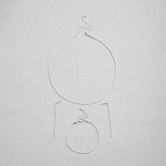 Set of Shiny Silver Plated Collarbone Chain Necklace Bracelet Jewelry