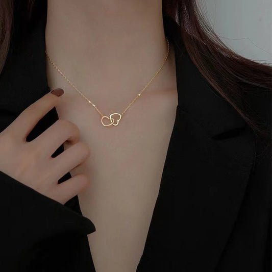 Simple Metal Hollow Double Heart Necklace for Women