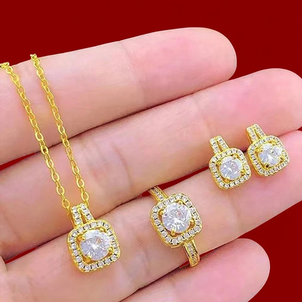 1PC Luxury Cube Jewelry Set, Women's Elegant Necklace, Earrings & Ring Set