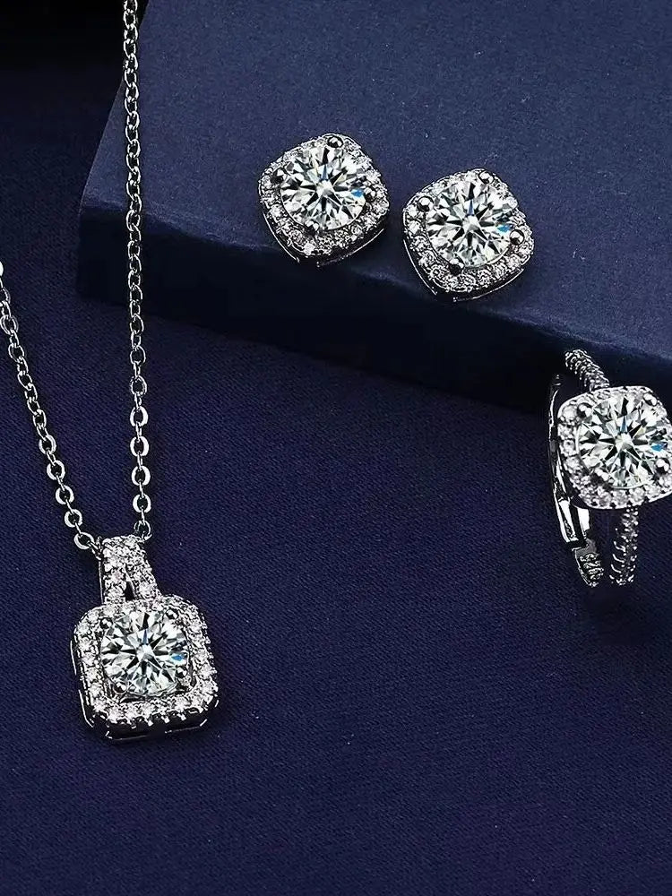 1PC Luxury Cube Jewelry Set, Women's Elegant Necklace, Earrings & Ring Set