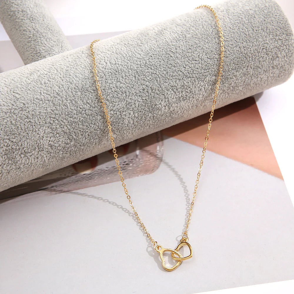 Simple Metal Hollow Double Heart Necklace for Women