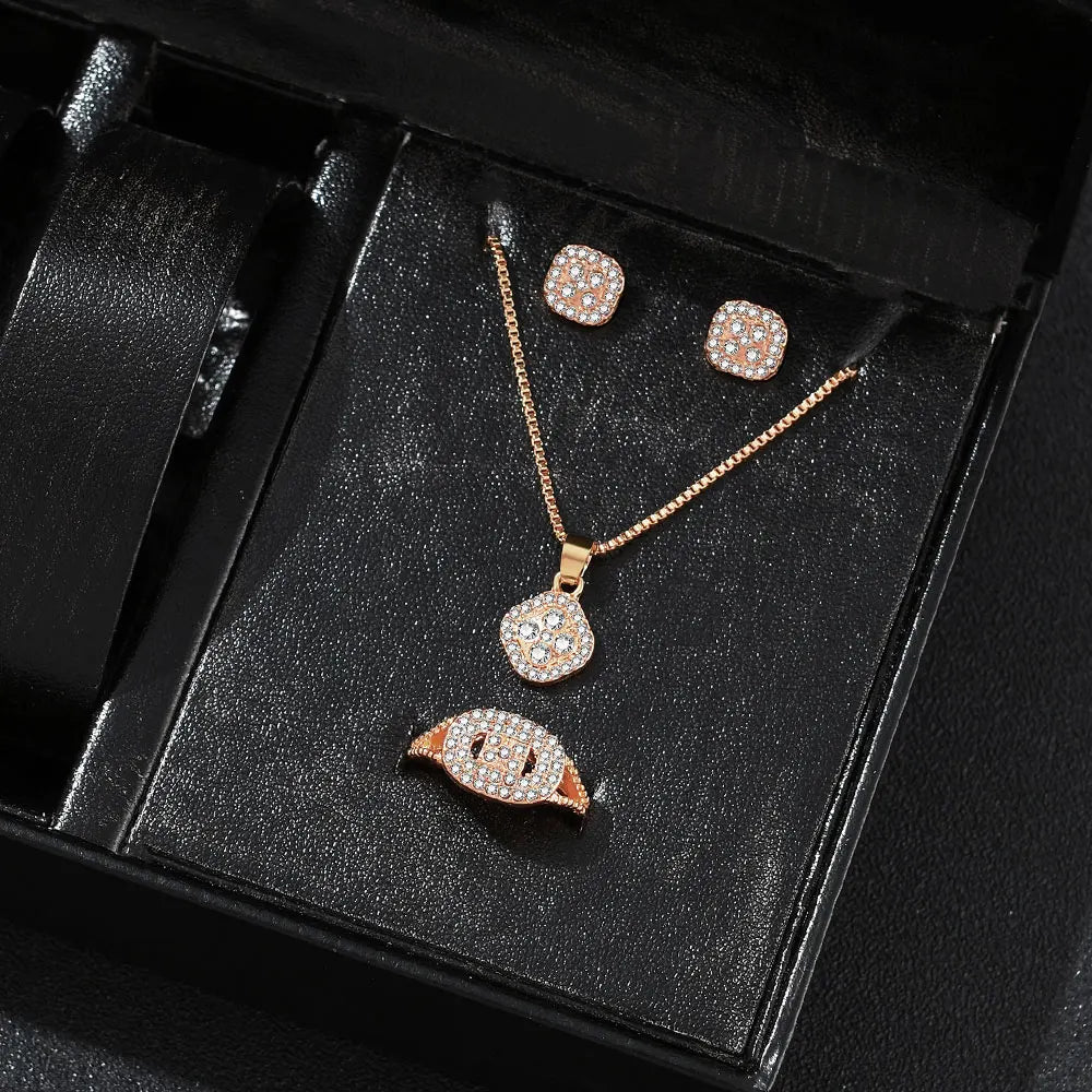 1PC Luxury Cube Jewelry Set, Women's Elegant Necklace, Earrings & Ring Set