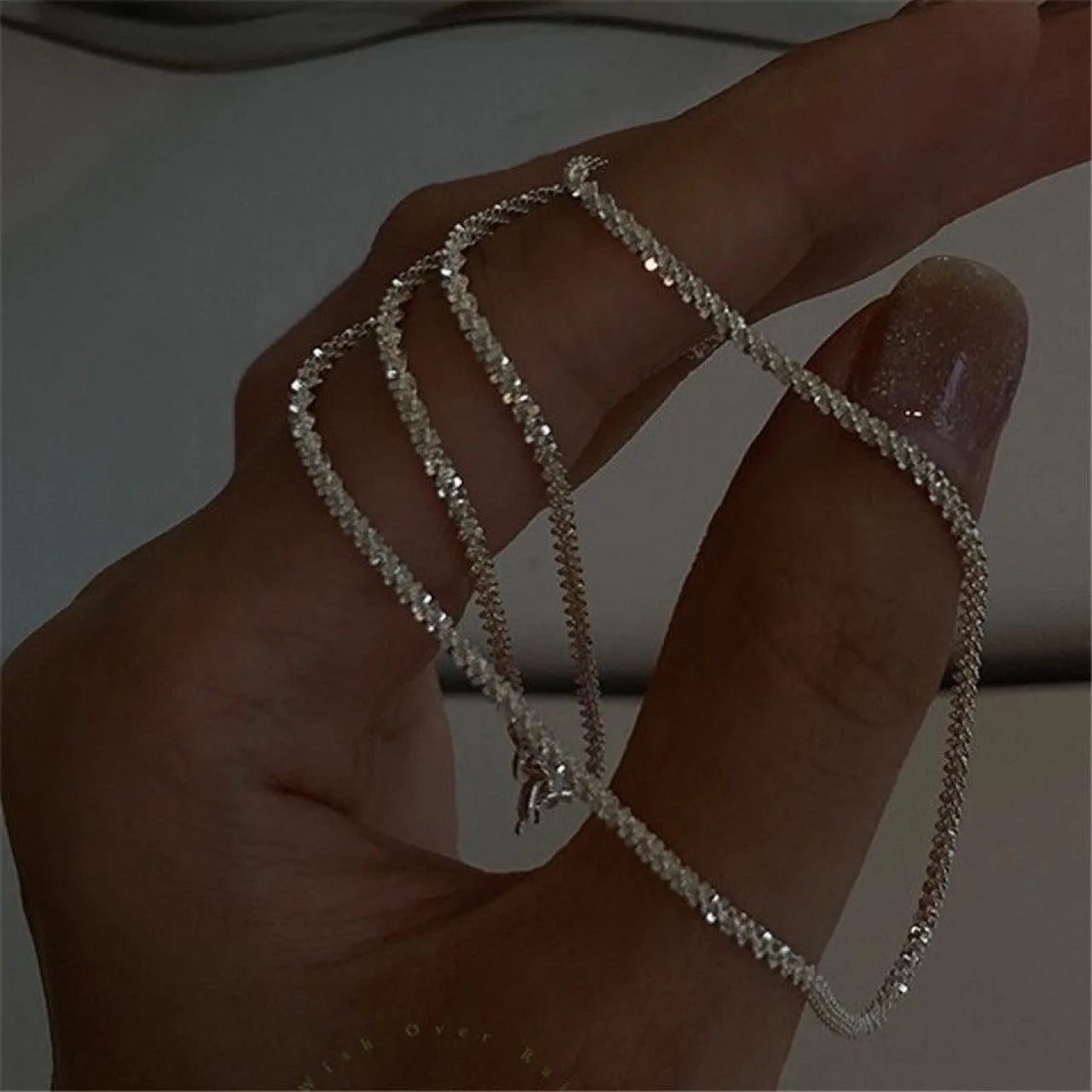 Set of Shiny Silver Plated Collarbone Chain Necklace Bracelet Jewelry