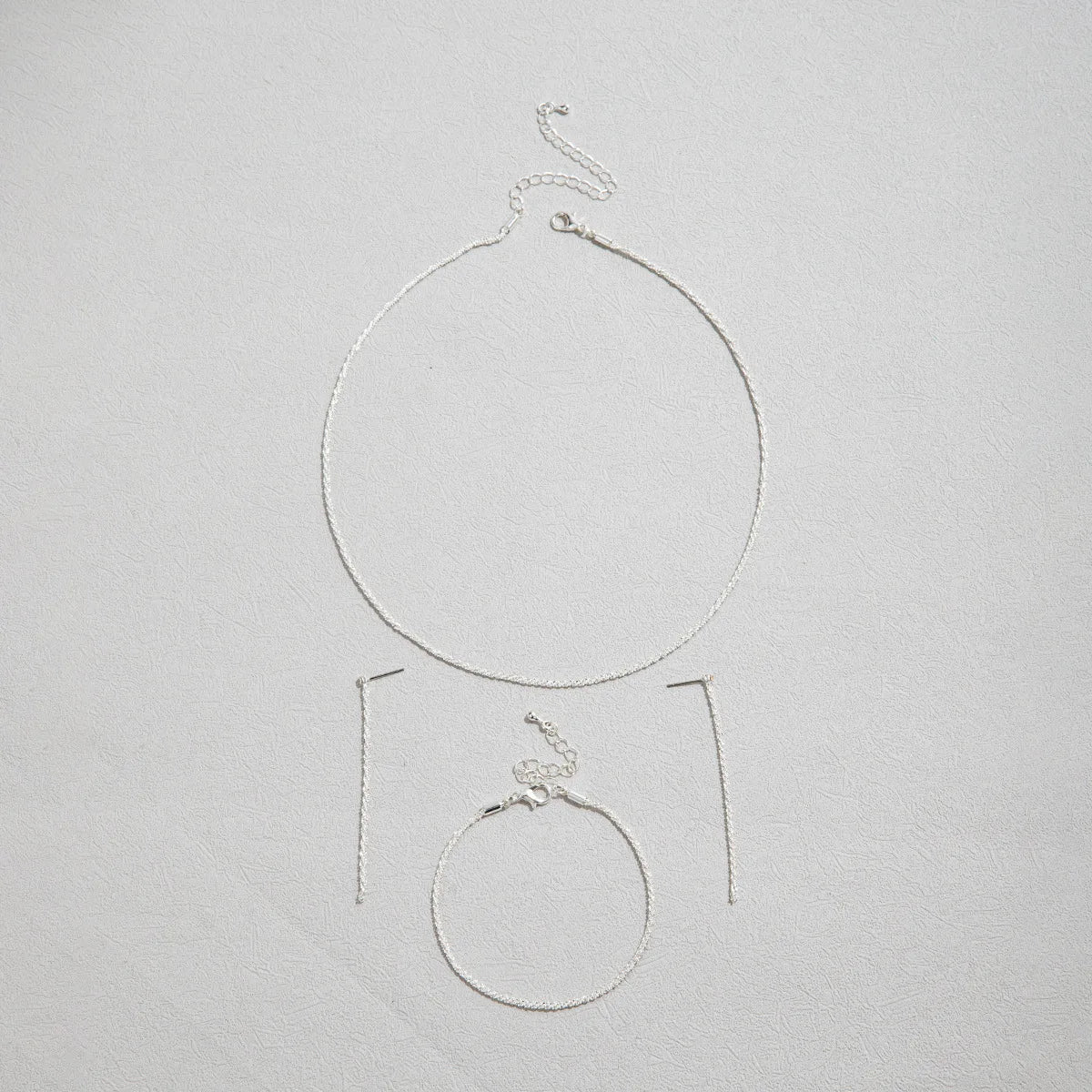 Set of Shiny Silver Plated Collarbone Chain Necklace Bracelet Jewelry