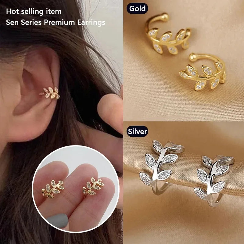 Leaf Charm Clip-On Earcuff