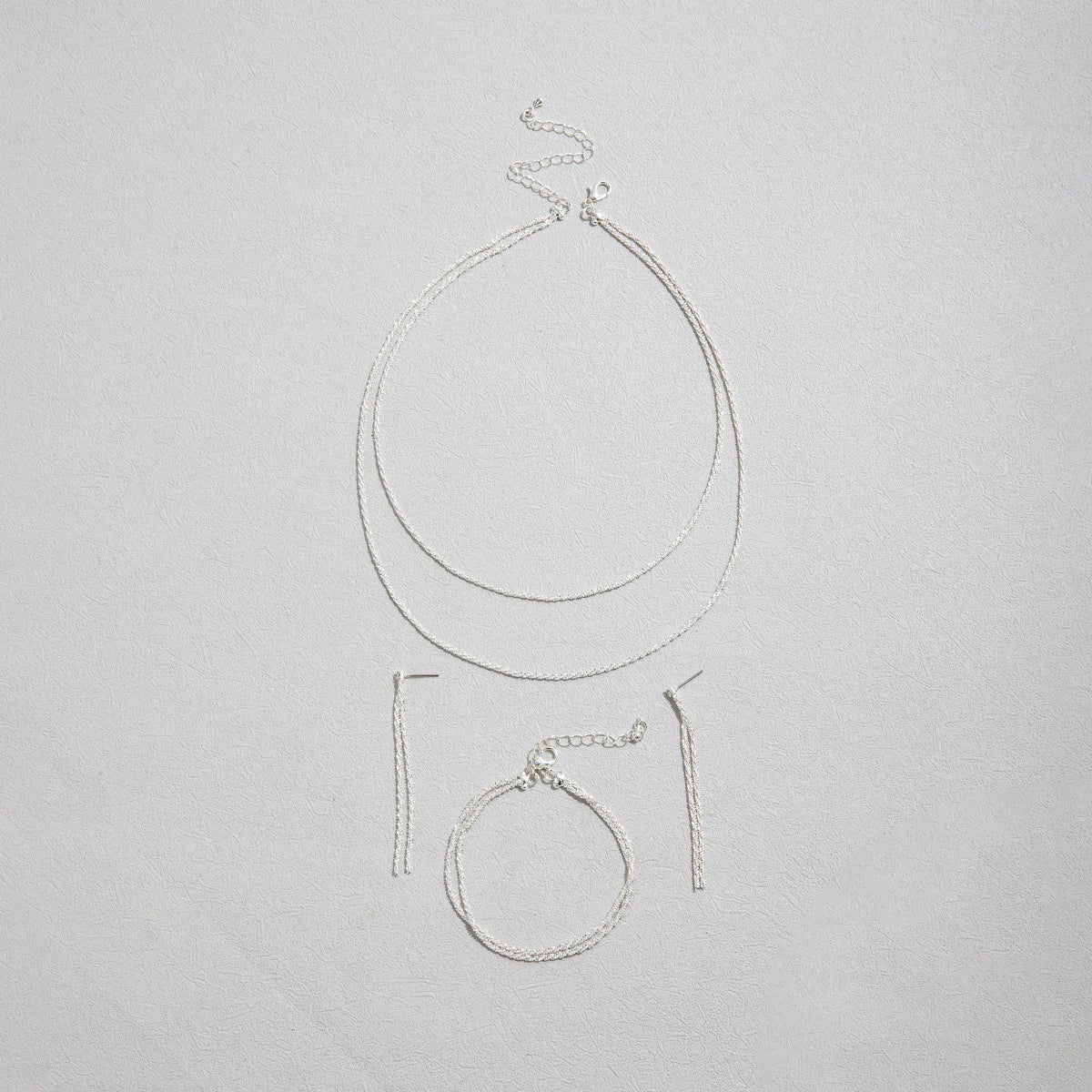 Set of Shiny Silver Plated Collarbone Chain Necklace Bracelet Jewelry